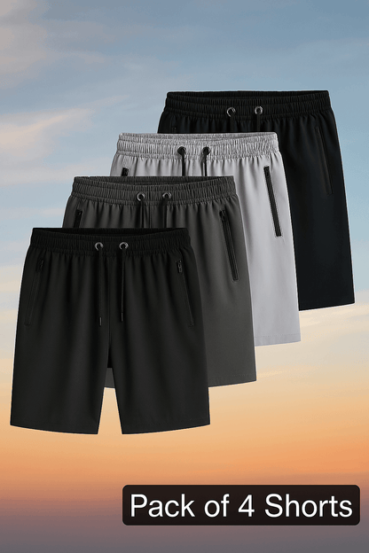 🩳 Men's Premium Quick-Dry Zipper Shorts – Pack of 4